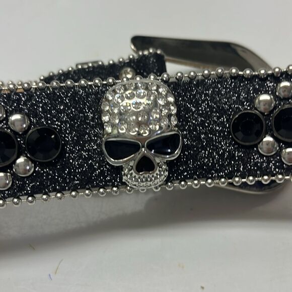 Skeleton Studded Glitter Punk Grunge Silver-tone Rhinestone Adjustable Belt L/XL main image 14